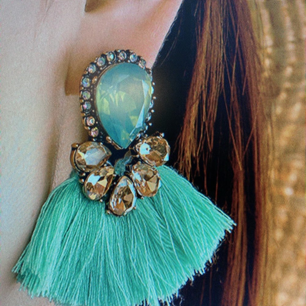 Bohemian Gemstone diamond green Tassel earrings